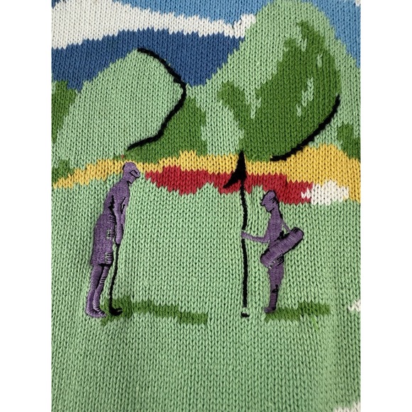 VTG Tail Sweater Sz Large Golf Embroidered Graphic Hong Kong Mountains Flowers - Picture 3 of 13